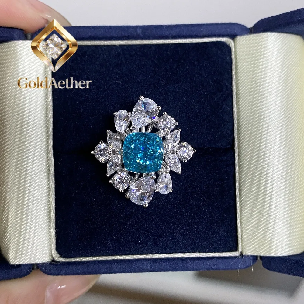 

Кольцо GoldAether Luxury из цельной платины PT950 с аквамарином и бриллиантами, 3 карата, с муассанитом, для женщин