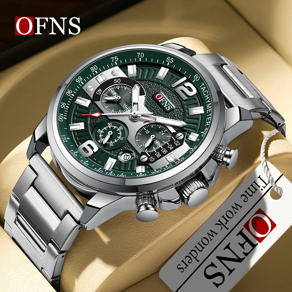 

OFNS 1304 Fashionable and Popular Men's Quartz Watch with Three Eyes and Six Needles Multi functional Waterproof Men's Watch