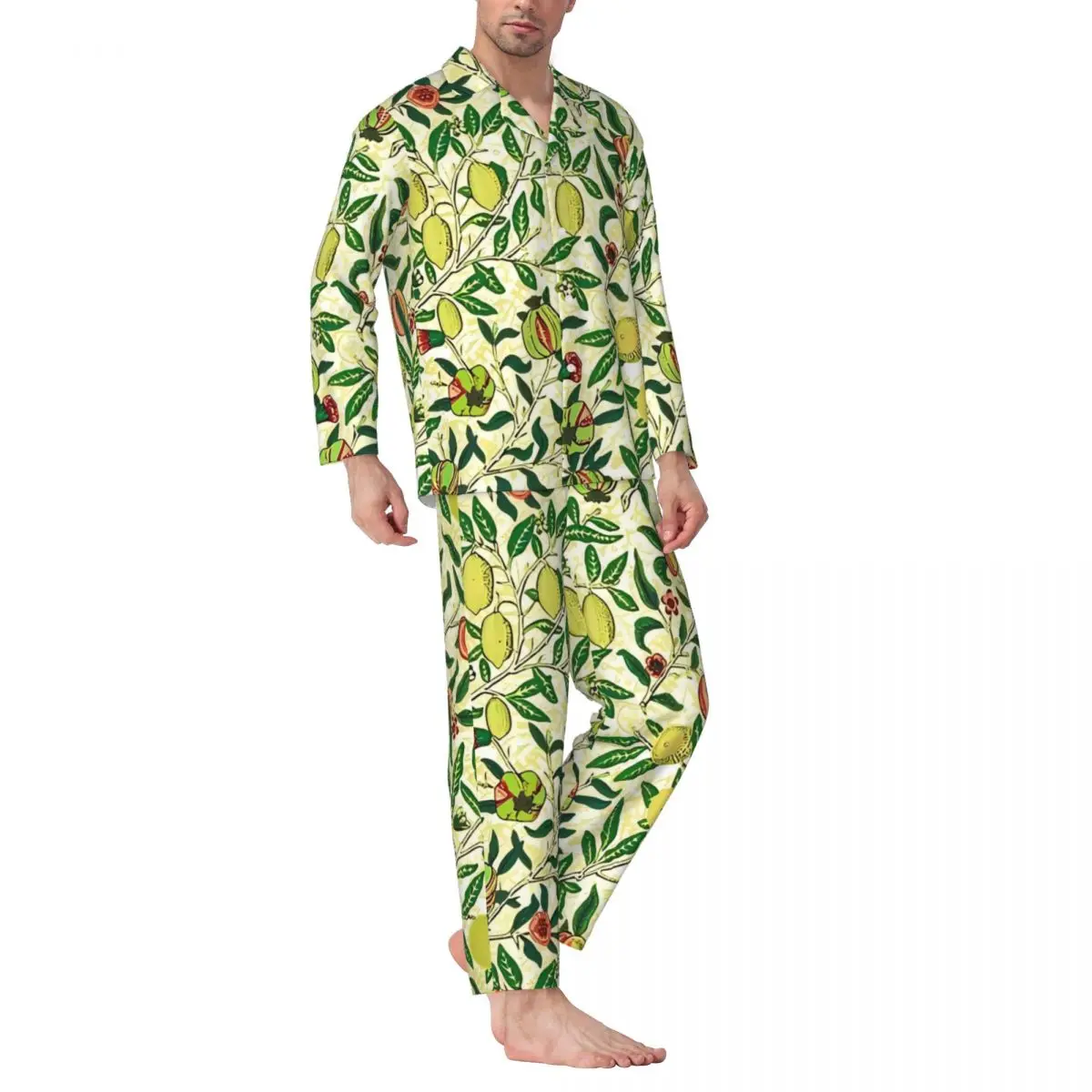 Art Nouveau Pajama Sets Spring William Morris Lemons Leisure Sleepwear Male 2 Pieces Casual Loose Oversized Home Suit Present