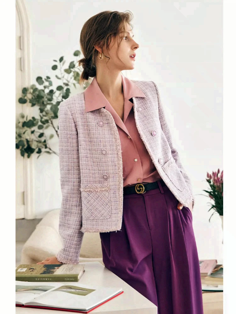 OLrain الفرنسية معطف قصير المرأة خريف 2025 مزاجه الجديد منقوشة الحلو الأعلى أنيقة تخفيف جيب س الرقبة جاكيتات O22QW63195 #2