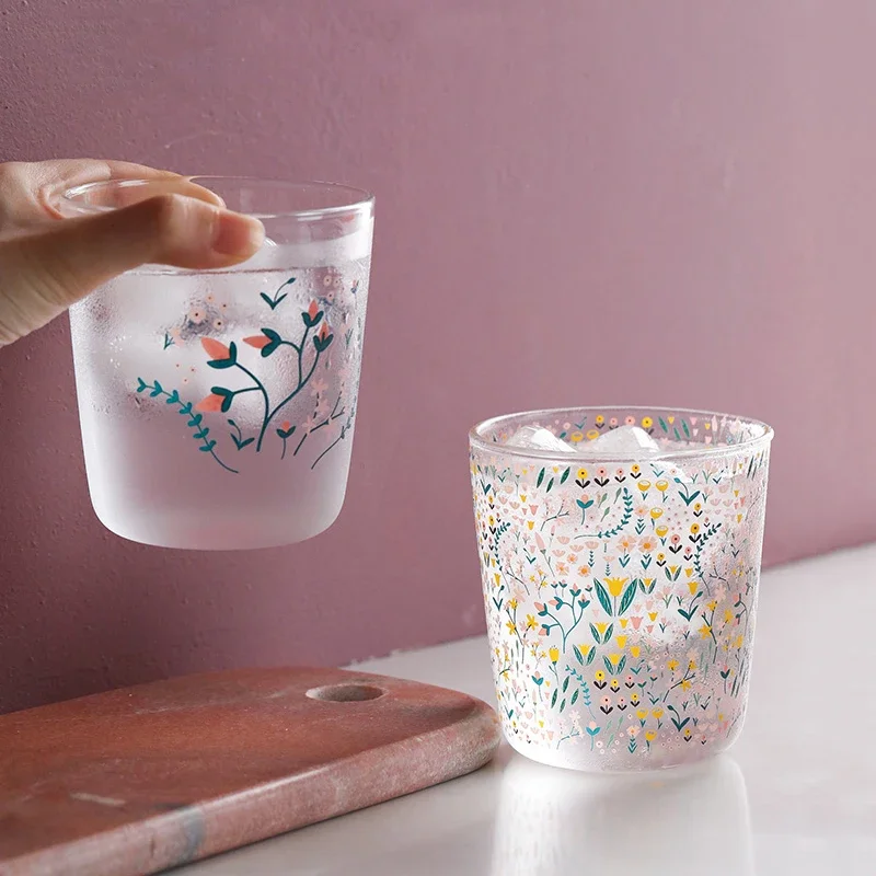 Cute Art Glass Cup Heat Resistant Many Flower Drink Water Ice Cream Glasses Cups Coffee Modern Dessert Verre A Eau Drinkware