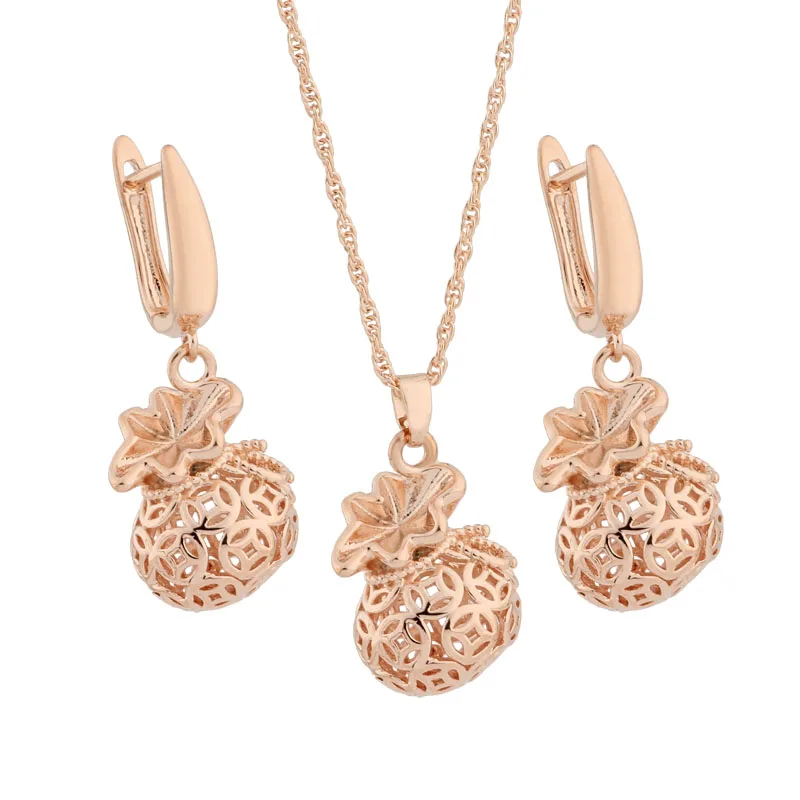 Vintage 585 Rose Gold Color Jewelry Sets For Women Original And Funny Sets Hollow Wedding Luxury Quality Jewelry