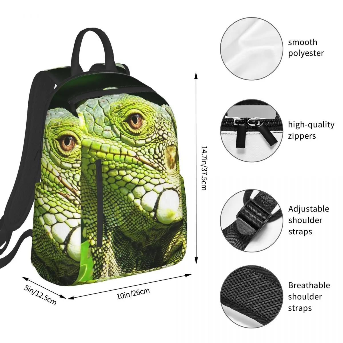 Realistic Iguana Lizard Green Reptile Backpack Student BookBag Kids School Bag Computer Shoulder Bags Boys Girls