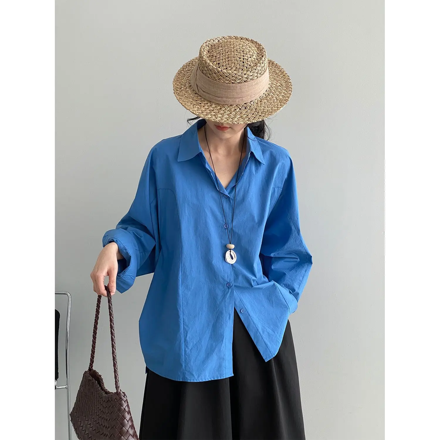 Women Autumn Pink Blouses Casual Turn Down Collar Fashion Womens Blue Tops And Blouses Fashion Shirts Blusas Roupa Feminina view 2