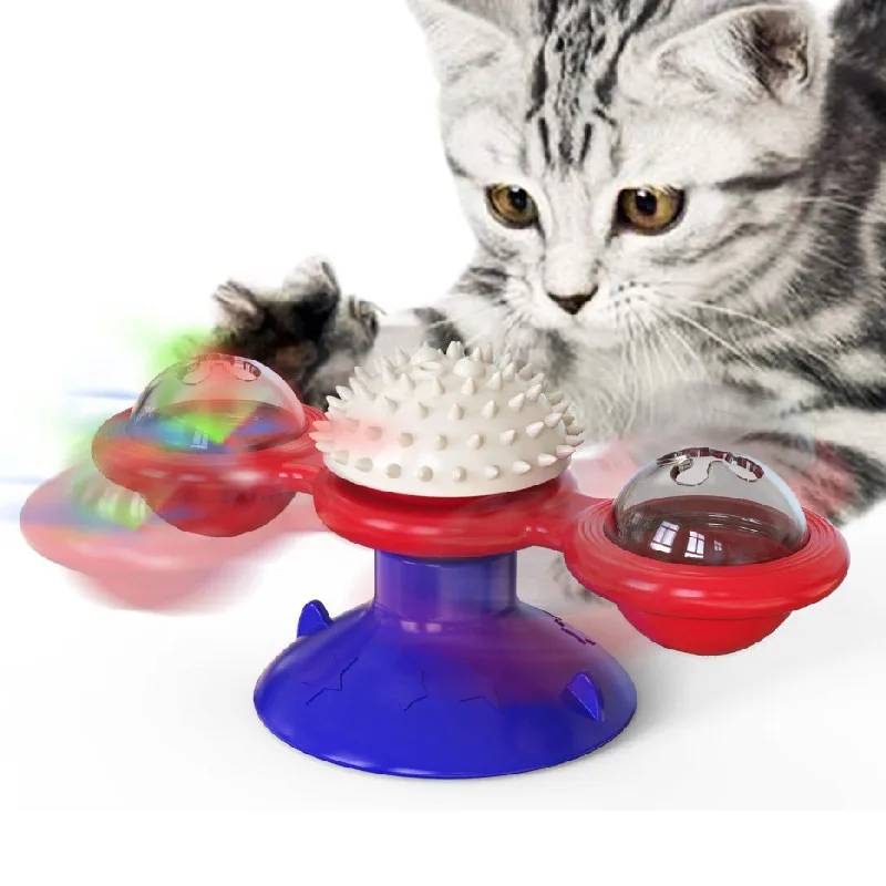 Windmill Cat Toy Spinning Mint Suction Cups Interactive Pet Toys for Cats Teeth Grinding Teeth Cleaning Chewing Pet Supplies