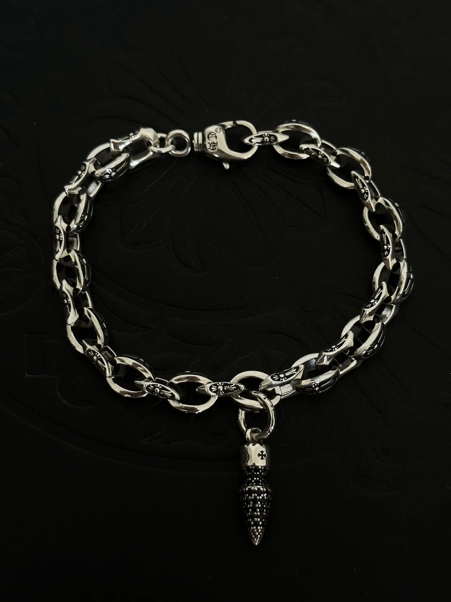 S925 sterling silver charm retro old black nails couple bracelet high-end light luxury fashion CH accessories