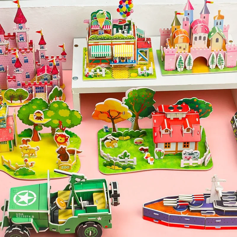 3D Stereo Puzzle Handmade DIY Cartoon House Villa Castle Building Model Montessori Early Learning Educational Toys for Children