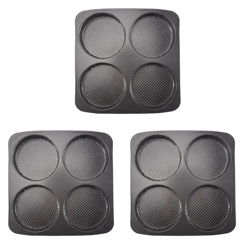 

ABKU-3X Hamburger Bun Pan, 5 Inch Non-Stick Carbon Steel Hamburger Mold, 4 Cup Big Baking Pan For Homemade Hamburger Buns