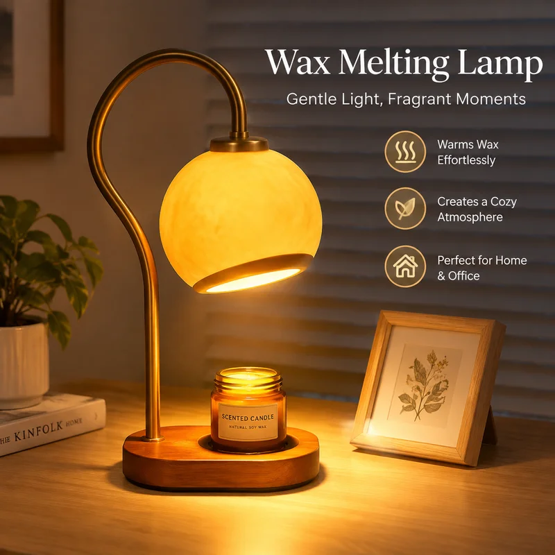 Vintage Lily of The Valley Wax Melt Warmer Lamp Dimmable Electric Candle Warmer with Bamboo Base for Bedroom Home Decor Gift Set