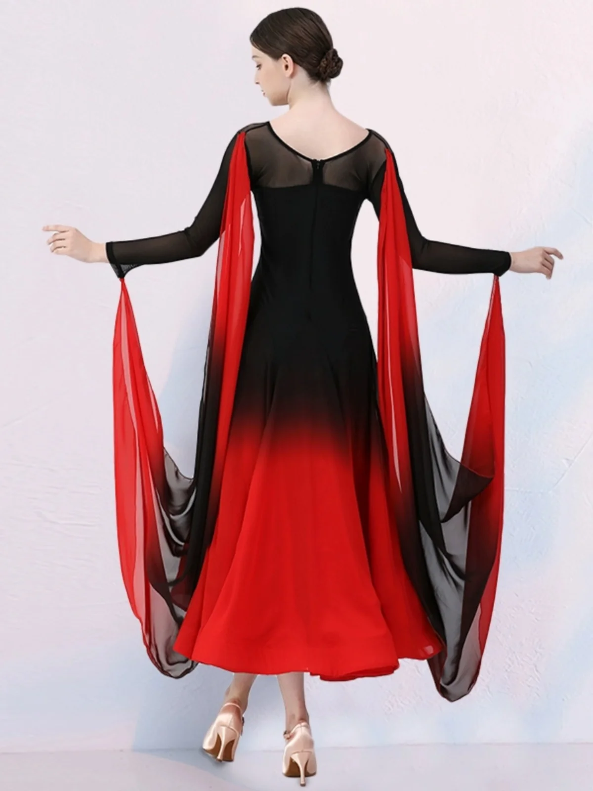 Contrast Color Floating Sleeves Women Standard Ballroom Dance Dress Viennese Waltz Dress Dance Costumes Ball Gown Party Dress