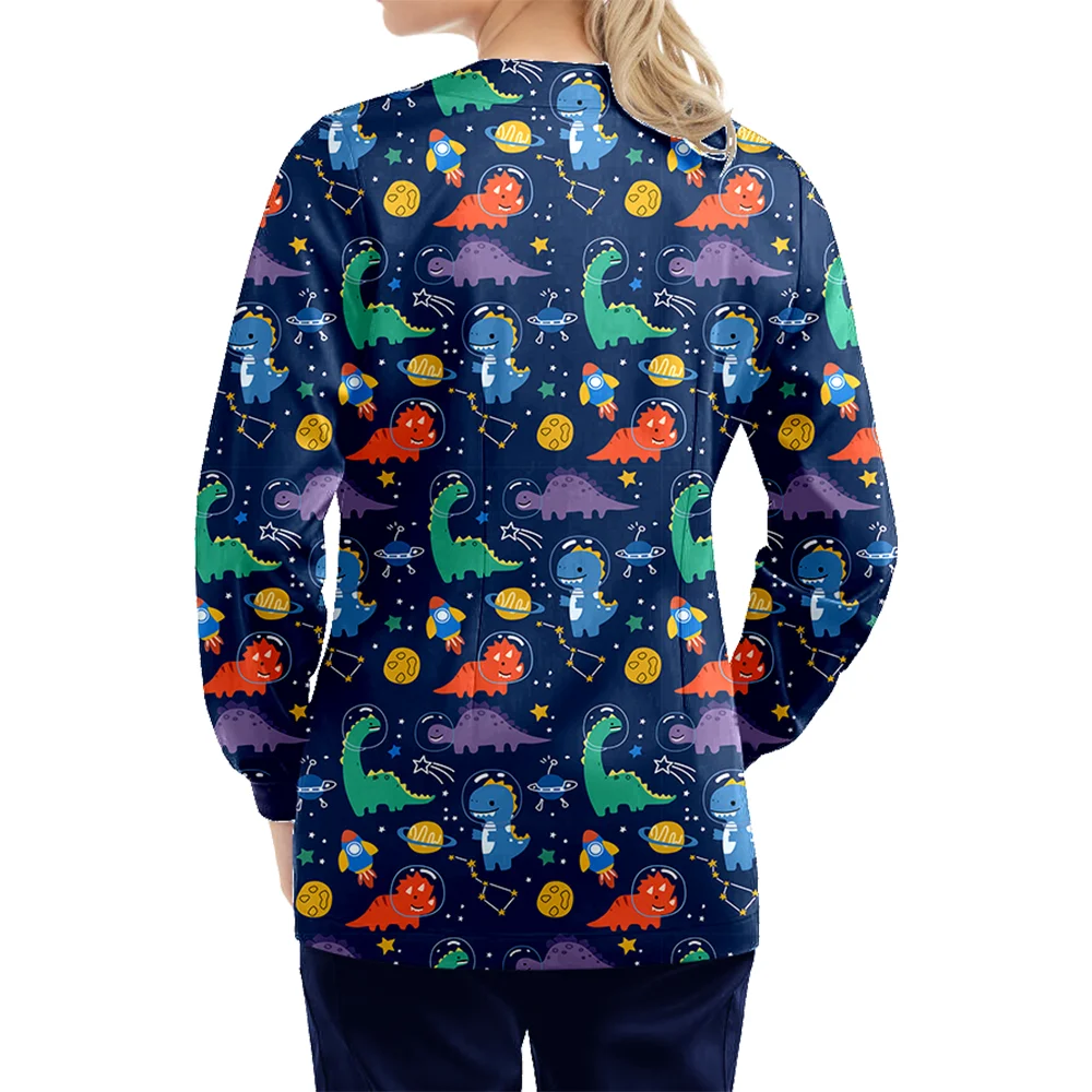 여성 간호사 유니폼, 버튼 프론트 포켓 달린 스크럽 재킷, 의료 작업복, 수술 가운, 의사 병원복