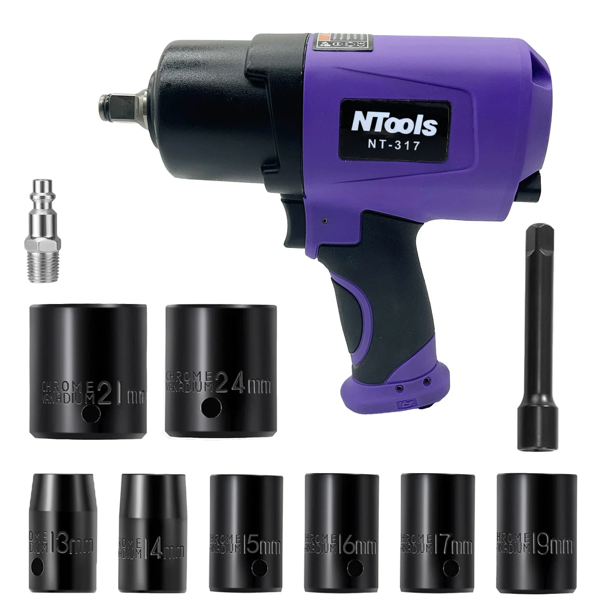 1/2-Inch Composite Air Impact Wrench, Twin Hammer,1300FT-LBS Max Loosening Torque, 8000RPM, Heavy Duty Pneumatic Impact Gun