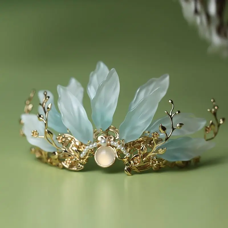 

Hanfu Hairpin Headdress Women Chinese Song Dynasty Ancient Vintage Light Blue Glazed Flowers Hairpin Hanfu Headdress