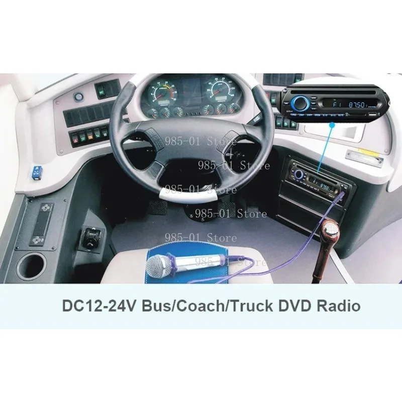 24V Truck Bus One Din Radio Built-in 4-Channel Amplifier USB SD FM Player