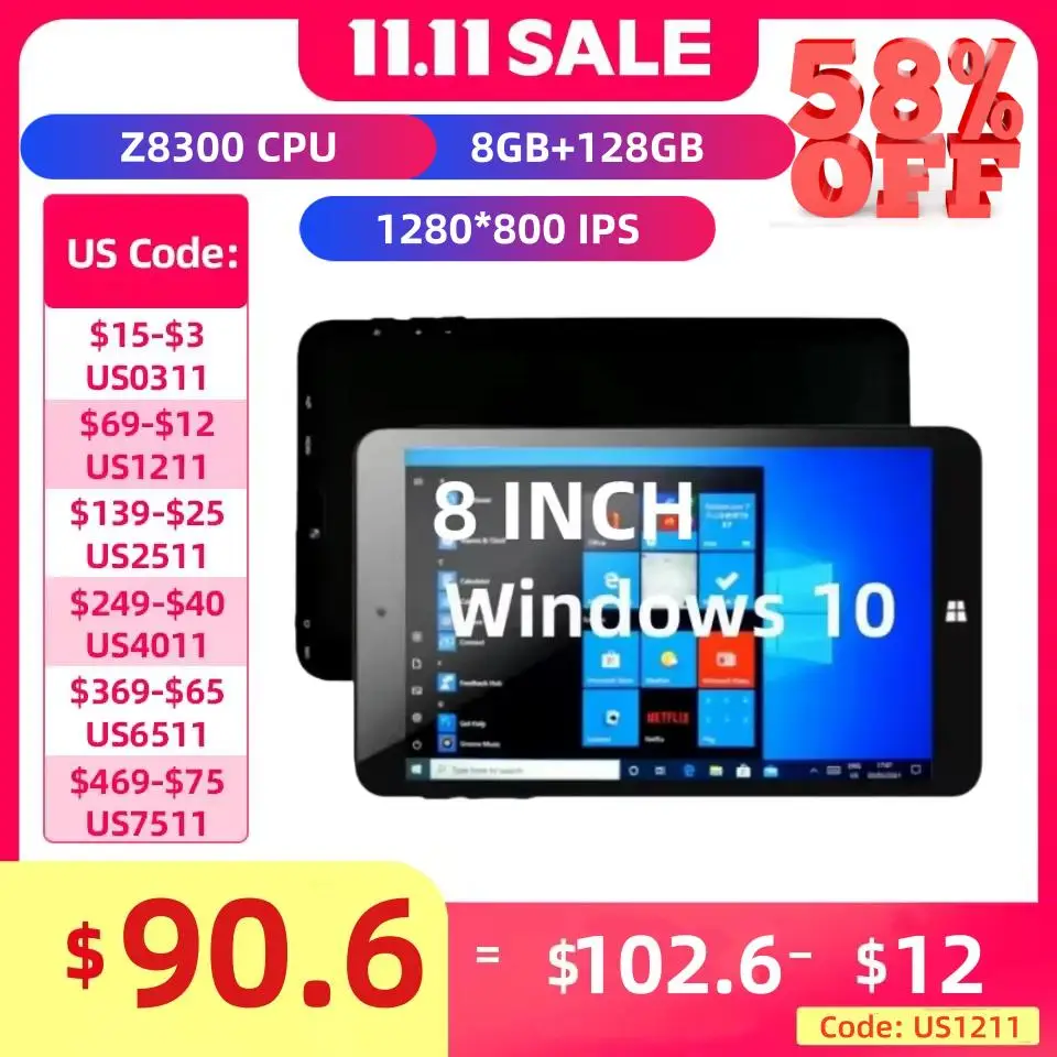 

Бесплатная доставка, 8-дюймовый мини-планшетный ПК 1280x800IPS, четырехъядерный процессор, 2 ГБ ОЗУ, 32 ГБ ПЗУ, Windows 10, Z8300, процессор, двойная камера, Wi-Fi, нетбук
