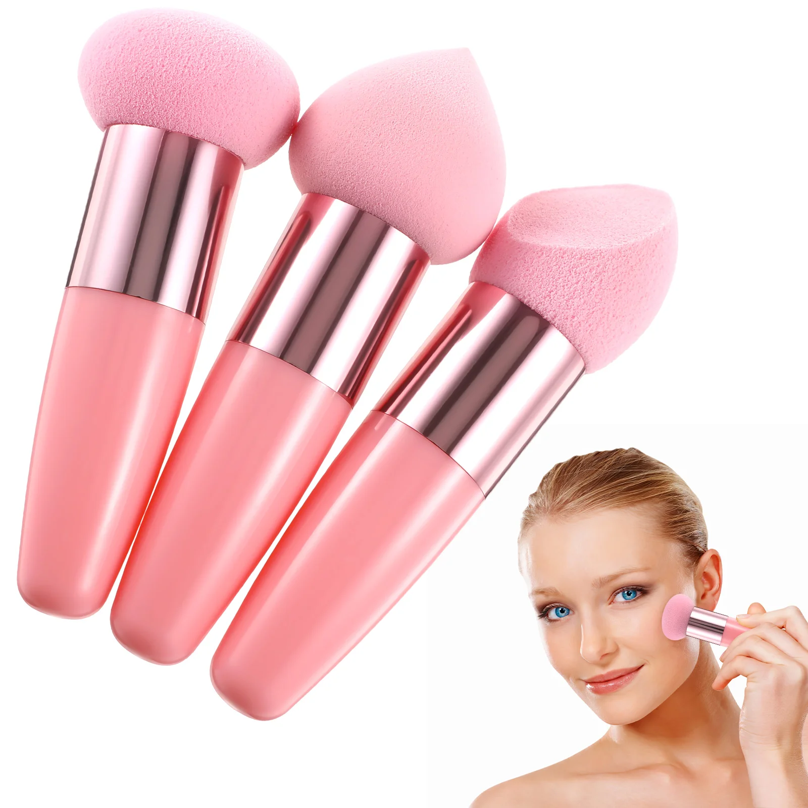 

3 Pcs Beauty Pen Set Sponges Makeup Blender with Handle Foundation for Concealer Tools Triangle