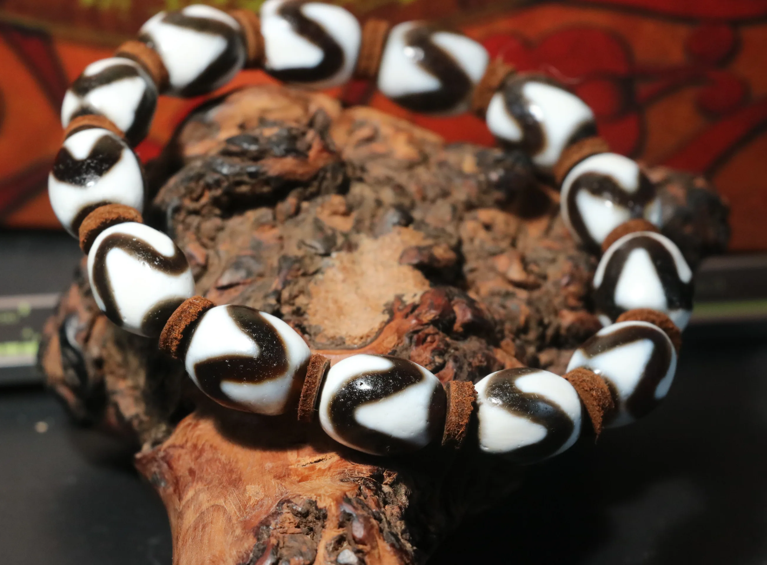 4A Energy Tibetan Old Agate Sharp Tiger Tooth Rice Shape dZi Bead Bracelet Amulets Timestown