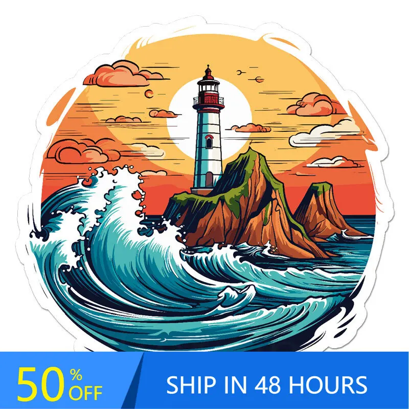 

Lighthouse Surf Wave, Sticker, Retro Laptop Car Walls Motor Home Waterproof Vinyl Decal Gift Unique Cool Trendy