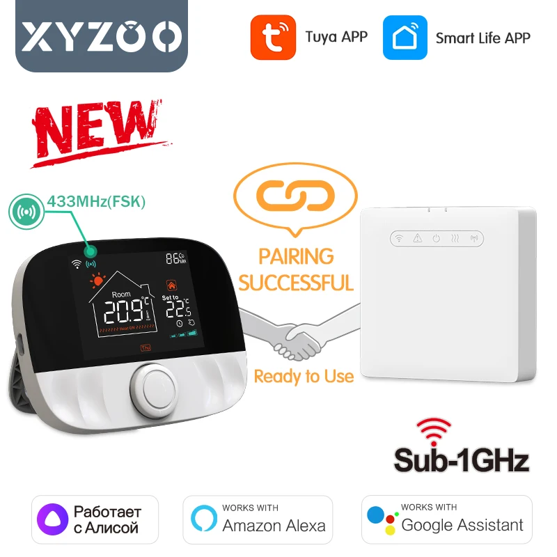 

WiFi Tuya Wireless Thermostat for Gas Boiler Smart RF433 Floor Heating Temperature Controller Battrery USB Powerd Alexa Google