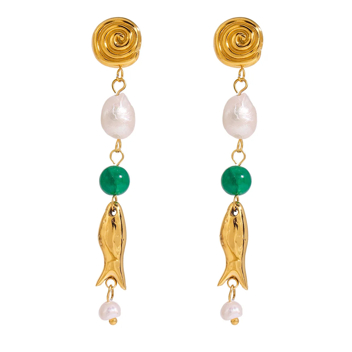 YHTOT Beach Ocean Orecchini a spirale Orecchini di perle Orecchini di pesce in acciaio inossidabile Accessori da donna Accessori da donna per le vacanze