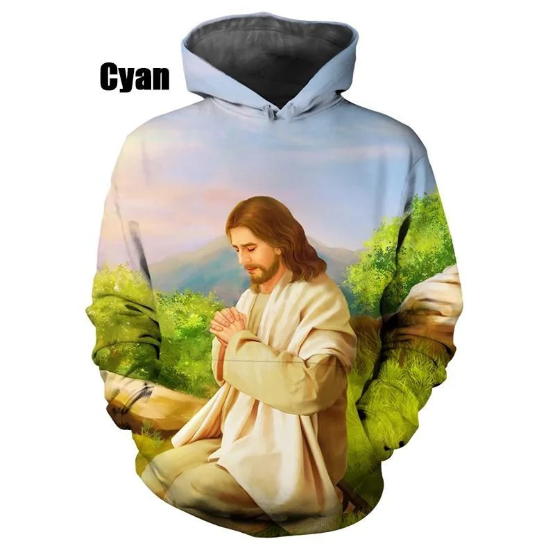 3D Printing Christian Jesus Hoodies Jesus Bless Us Faith Above Fear Hooded Sweatshirts Kid Fashion Streetwear Clothing Pullover