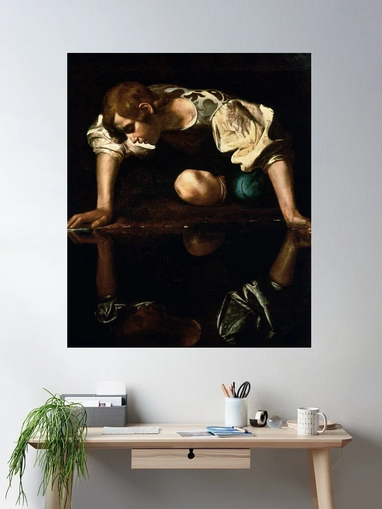 Caravaggio Fine Narcissus, Art Print Silk Poster Home Wall Decor
