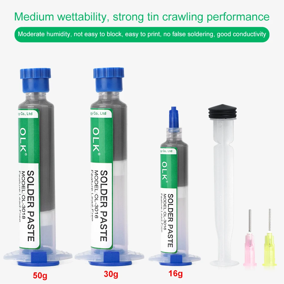 OLK Low Medium High Temperature Lead-Free Syringe Solder Paste Sn42bi58 SMD Led Iphone Repair Soldering Welding Paste 138℃