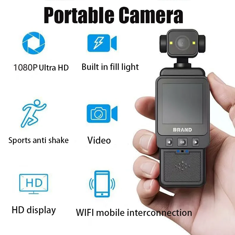 

8K Handheld 180 ° Rotating Sports Mini Portable Anti-shake Camera HD Display WiFi Wireless Night Vision Motion Camera