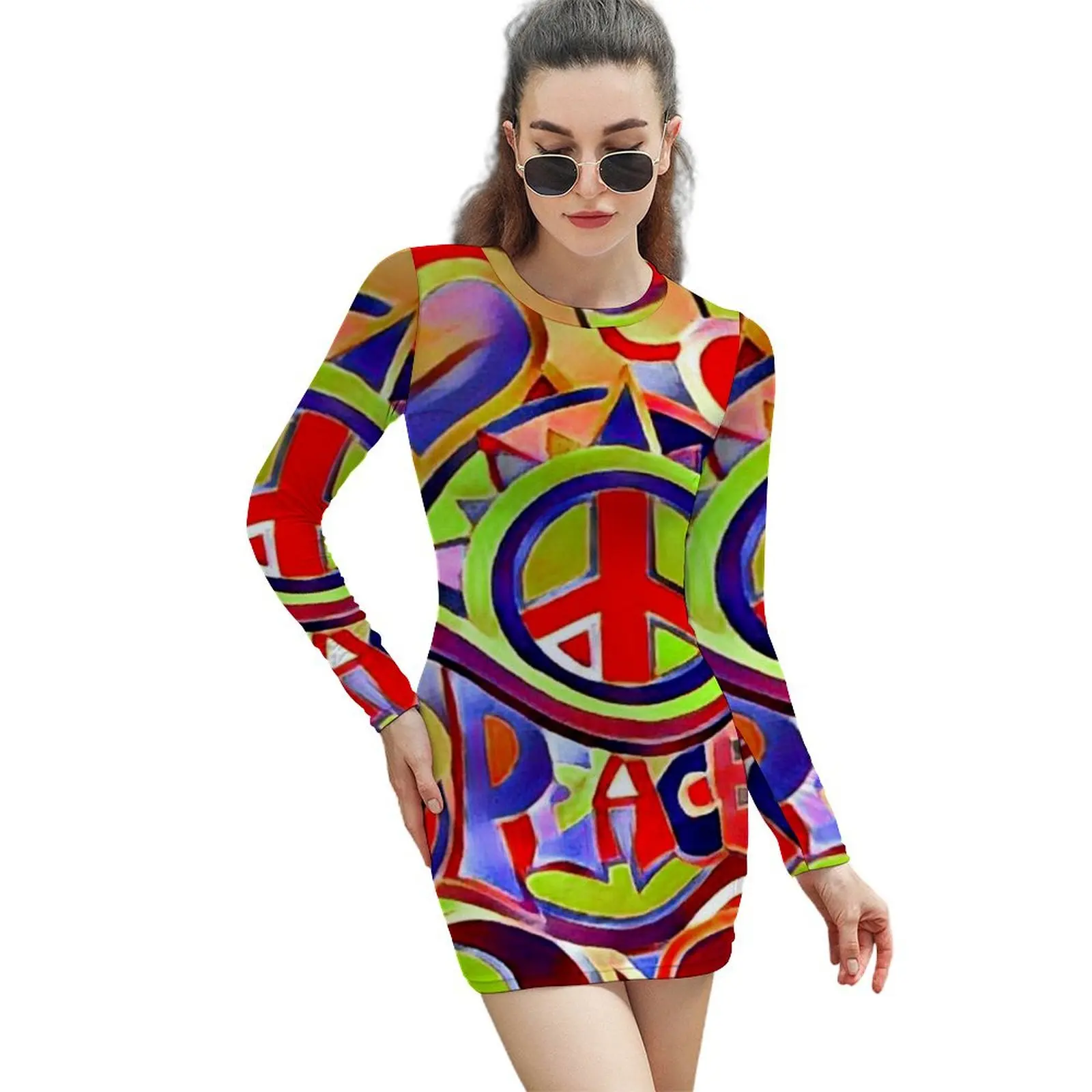 

Hippy Retro Peace Art Long-Sleeved Sheath Dress loose summer dress Dress for pregnant women