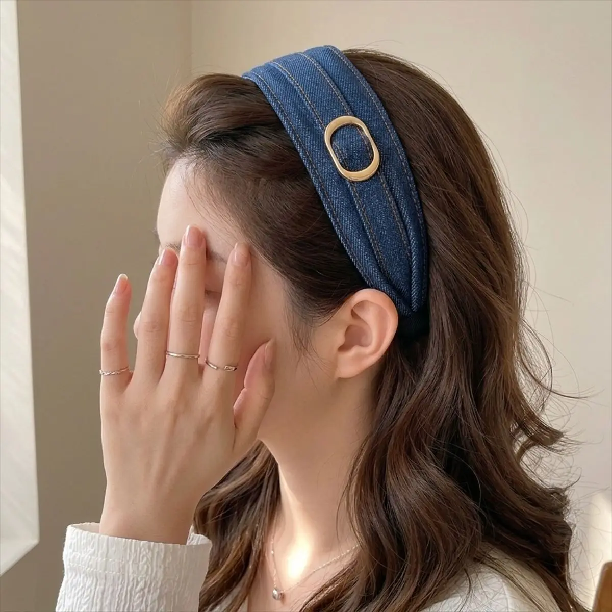 Casual Denim Fabric Headbands for Women Metal Buckle Pleated Wide Hair Hoop Hairbands Female Headwear Hair Accessories Headdress