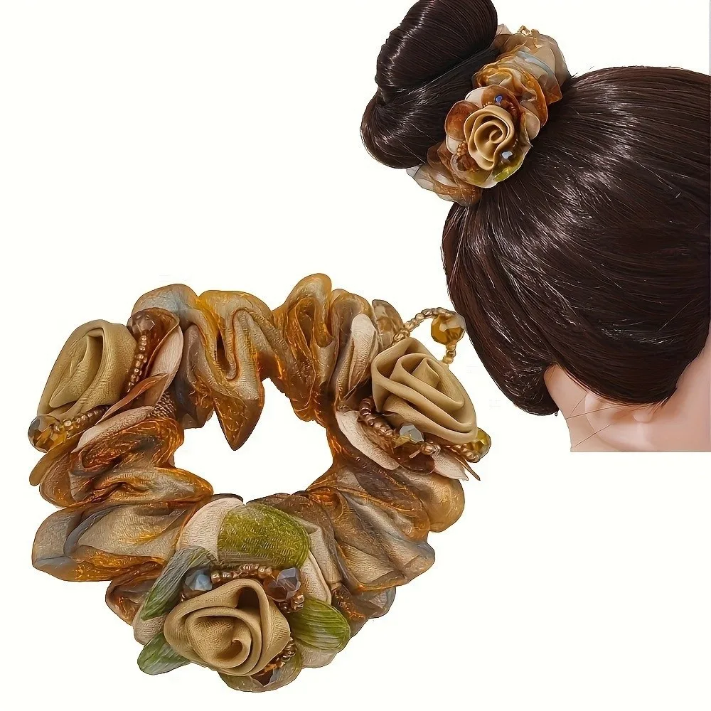 Elegant Lace Hair Scrunchies Floral Pattern Creative Large Intestine Hair Ring Comfortable Wear Silk Yarn Hair Ring Rope