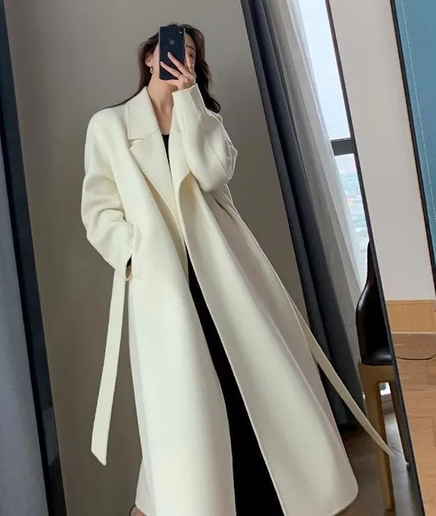 

Wool Blend Coats Womens Woolen Coat Fabric Autumn Corduroy Artistic Batwing Sleeve Adjustable Waist-Fitted Embroidered Button-Up