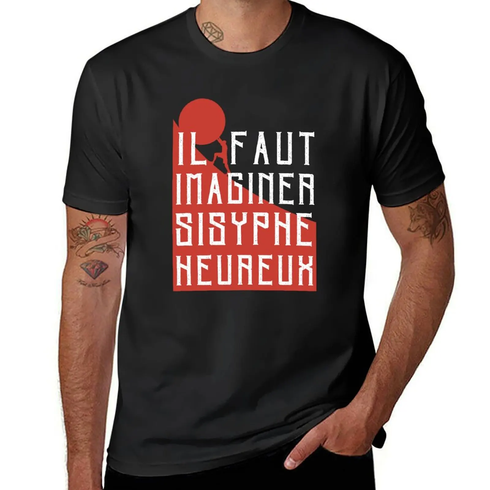 

Albert Camus: il faut imaginer sisyphe heureux ( le mythe de sisyphe ) T-Shirt topping vintage mens graphic t-shirts funny
