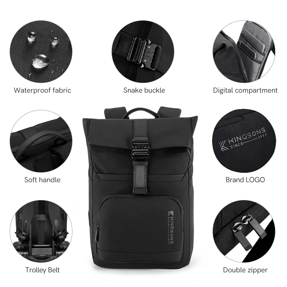 Kingsons Urban Style Backpack For Men 15.6 inch Laptop Backpack W Usb Charging Port Waterproof Wear-resistant