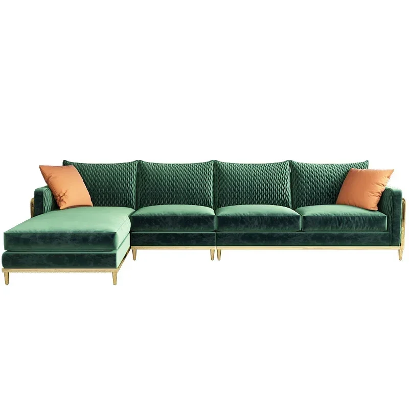 

for Modern Stainless Steel Frame Velvet Fabric Sofas L Shaped Sectional Sofa Set Hotel Lounge Furniture