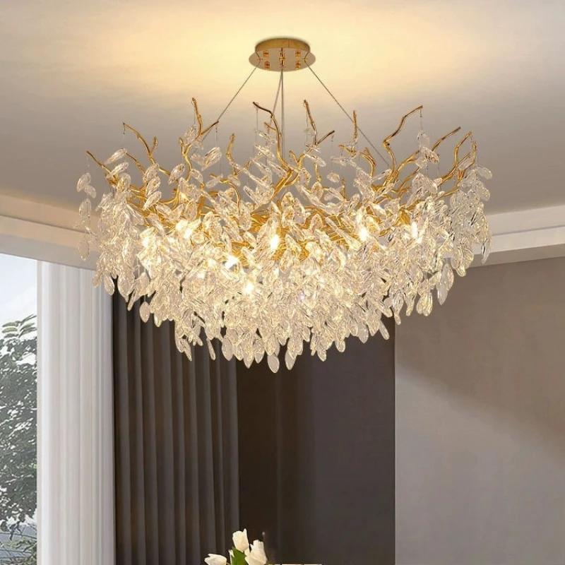 

French luxury light luxury crystal simple living room atmosphere chandelier duplex building