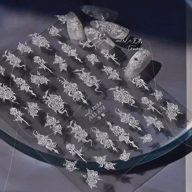 

Charm Rose Flower Snake Rhinestone Moon Yellow Silver Gold White Romantic Shiny Jade Nail Art Decoration Sticker Manicure Decals