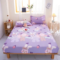 1pc Purple Color Bed Fitted Sheet for Double Bed Rabbit Printed Cartoon Kids Bed Sheet lençol de cama casal (without pillowcase)