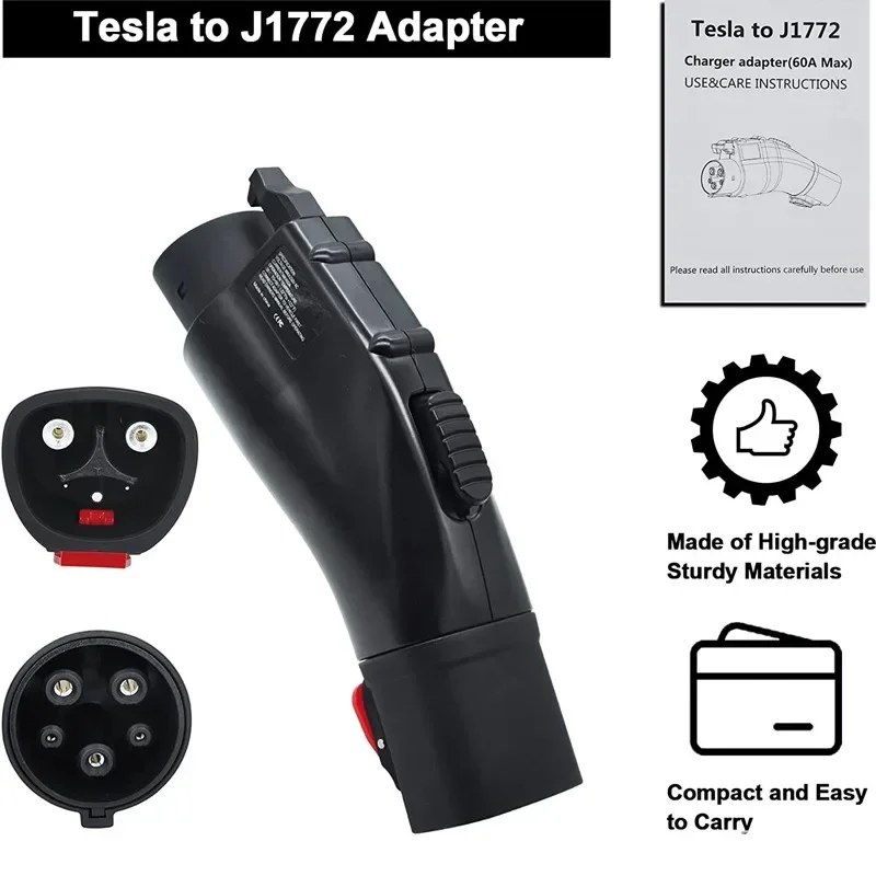 J1772 EVs Adapter White/Black Fast Charging Conversion Adapter 60A 250V For Tesla Model 3 Y X S