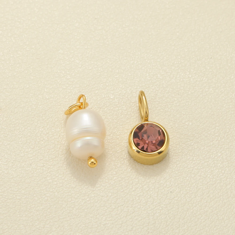 2PCS Golden Stainless Steel Pendant Freshwater Pearl 12 Birthstone Pendants Can Be DIY Necklace Bracelet Women\'s Jewelry Gifts