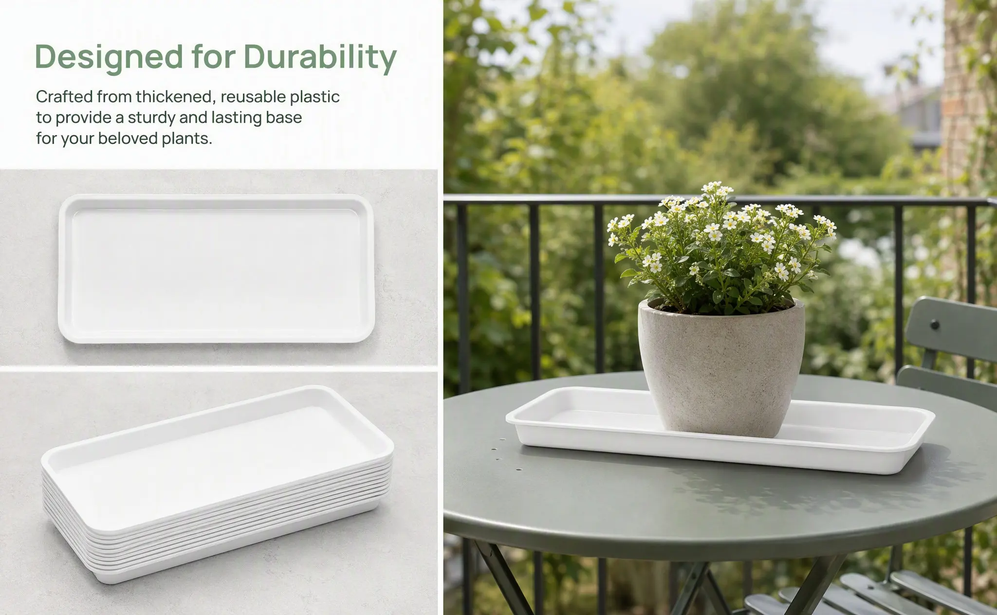 10Pcs Sturdy PP Plastic Planter Saucer Rectangular Pot Tray for Plants Water Resistant Soil Containment Indoor Outdoor Use