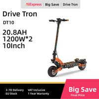 DriveTron DT10 Dual Drive E-Scooter 1200*2W Peak Power 52V20.8AH Battery 10‘’ City Tire Adult Electric Scooter