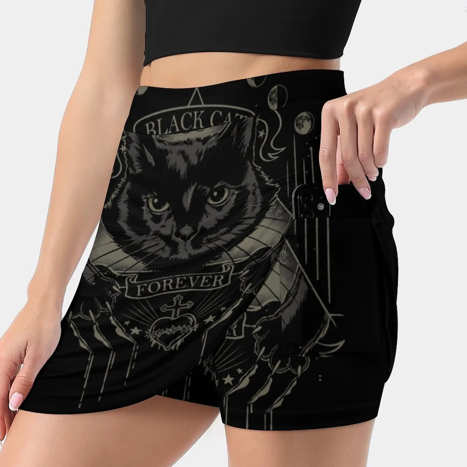 Black Cat Cult Women's skirt Y2K Summer Clothes 2022 Kpop Style Trouser Skirt With Pocket Minuit Black Cat Black Cat Cult Witch