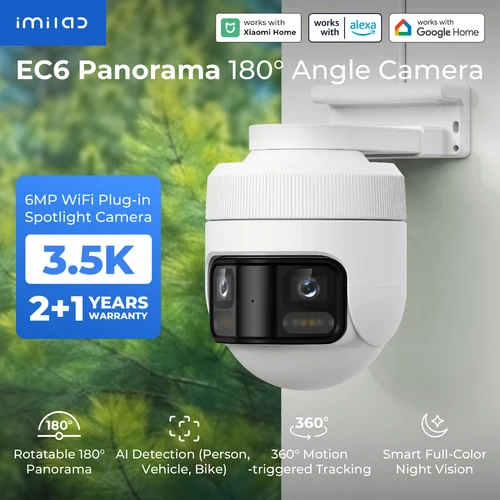 Imagen 1 del producto IMILAB Nuevo 3.5K 180 ° Cámara panorámica para exteriores Cámara de seguridad PTZ para el hogar Lente dual Visión nocturna en color Adapt MiHome - Panorama EC6