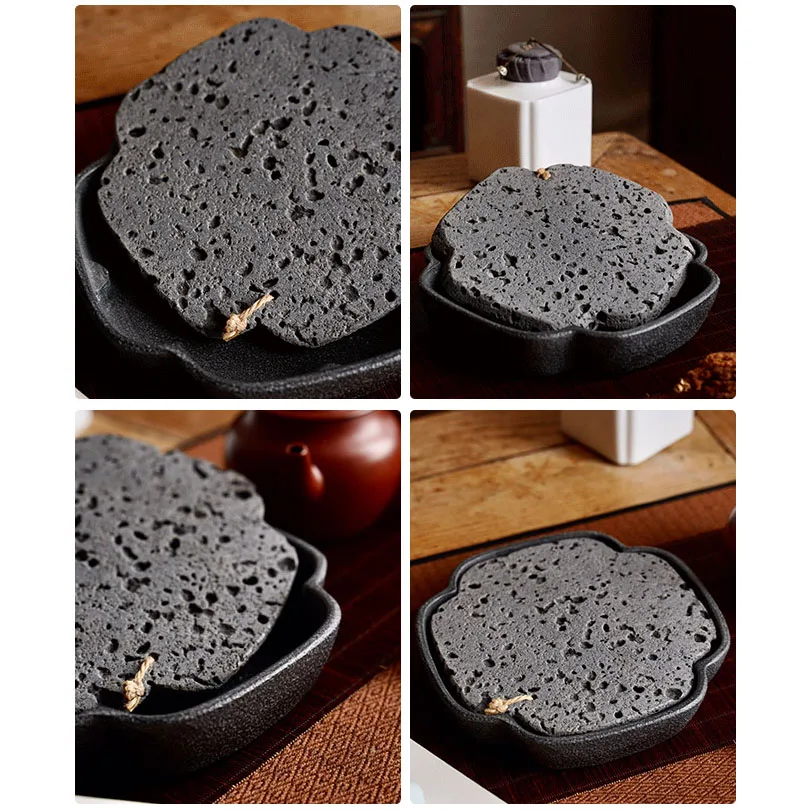 Stone Tea Tray Teapot Plate Board Natural Volcanics Teaware Water Storage Chinese Antique Set Table Accessories Home Decoration