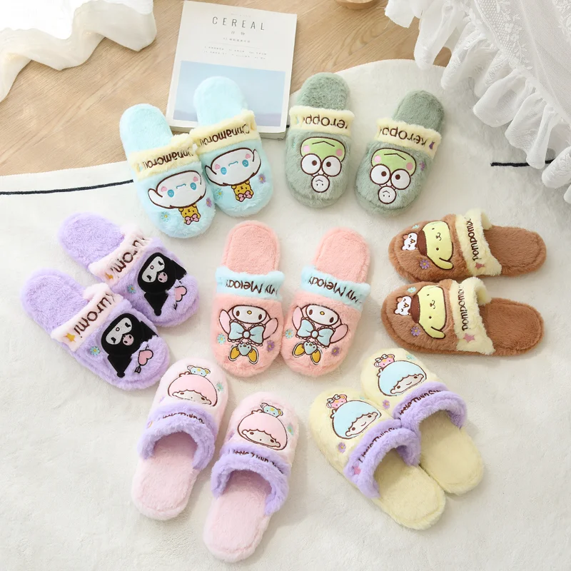 Sanrio Kulomi's new cute and sweet home warmth women's shoes big-eared dog cartoon non-slip plush thick-soled cotton slippers