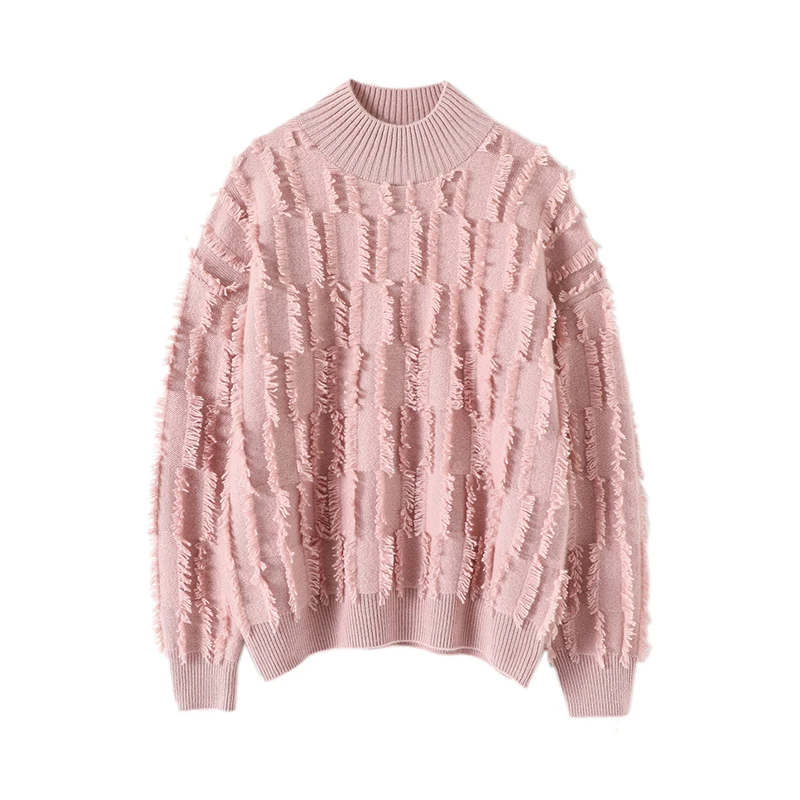 

Half High Collar TASSEL Sweater 100% Cashmere Winter Warm New Fashion High Street Thick Pullover Winter Clothes Women