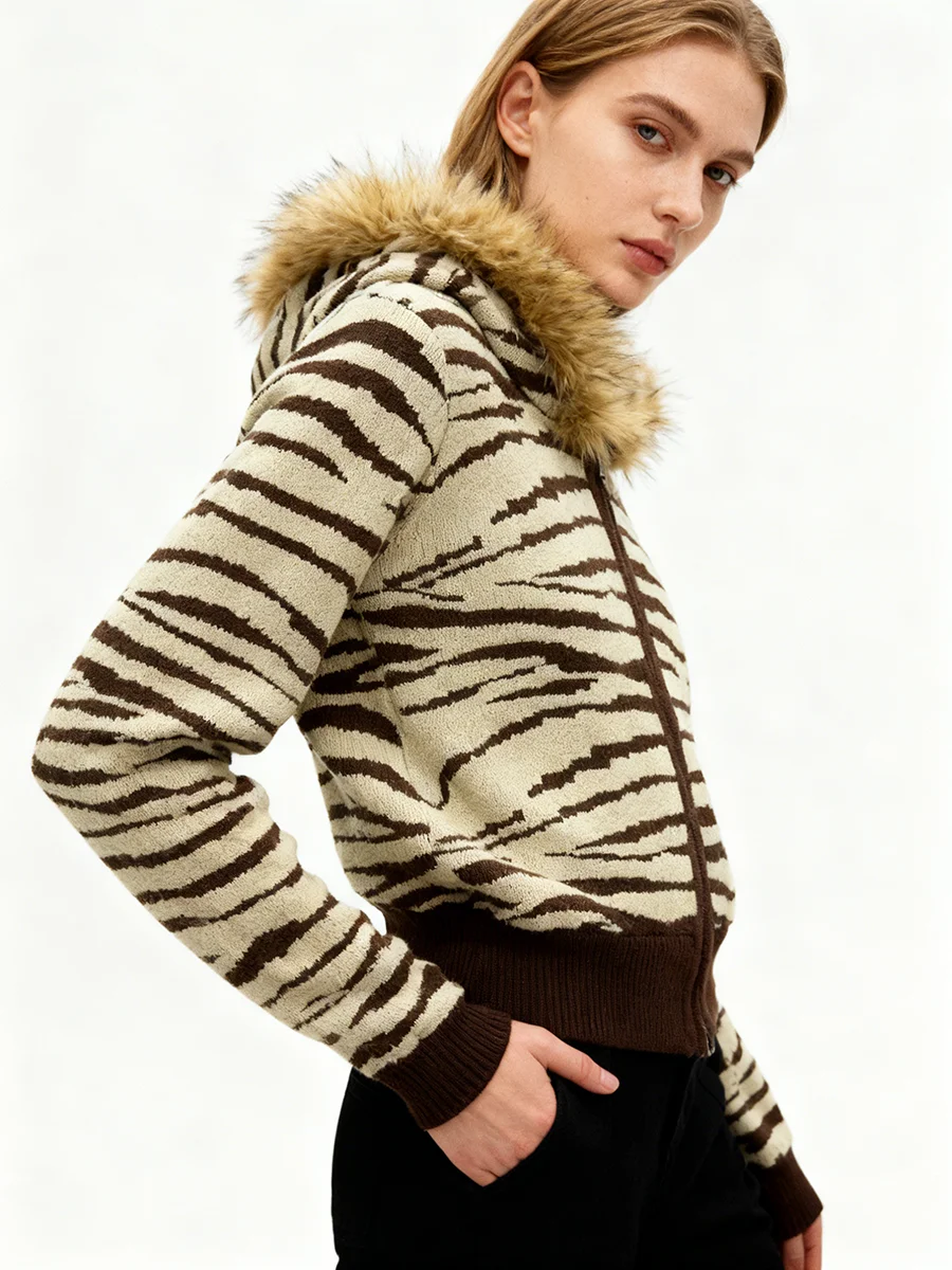 Twotwinstyle hit cor solta emendado listrado moda jaquetas para mulheres gola com capuz manga longa retalhos jaqueta de pele feminino novo