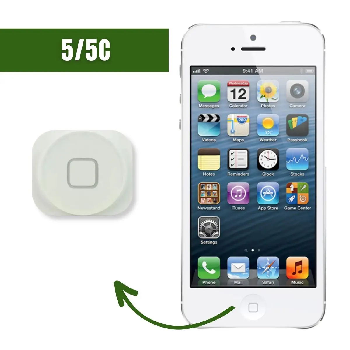 Static home button compatible with iPhone 5 5G 5C White