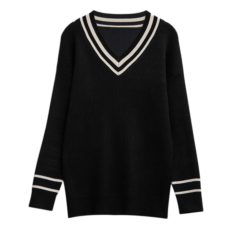 Winter Loose-Fitting Outerwear Sweater Women\'s Autumn And Winter 2023 New Korean Style Retro V-neck Striped Sweater Top